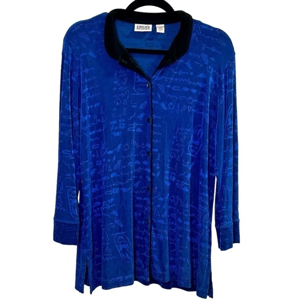Chicos Egyptian Cat Textured Button Blouse. Chico's Size 2= L/12 - Picture 2 of 8